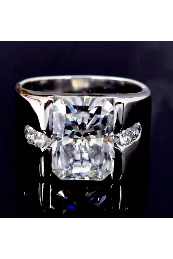 Radiant Cut 9 Ct Treated White Diamond Men's Ring, 925 Silver Certified