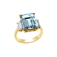 thumbnail image 1 of AFFY Radiant Cut Simulated Aquamarine CZ &White Cubic Zirconia Engagement Ring In 14k Yellow Gold Over Sterling Silver, 1 of 1