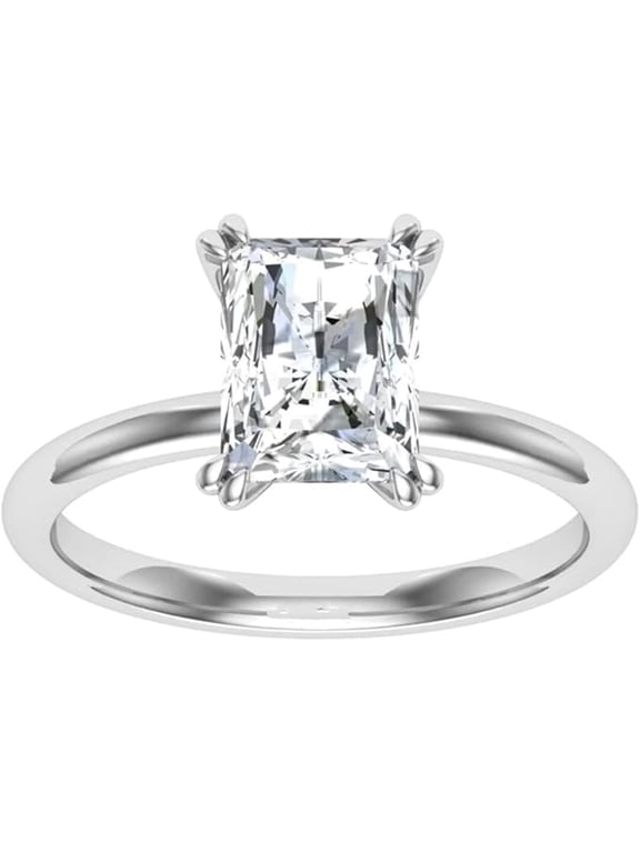 Radiant Cut Solitaire Engagement Ring, 14K White Gold, Lab Grown Diamond, Classic Prong Setting RIng
