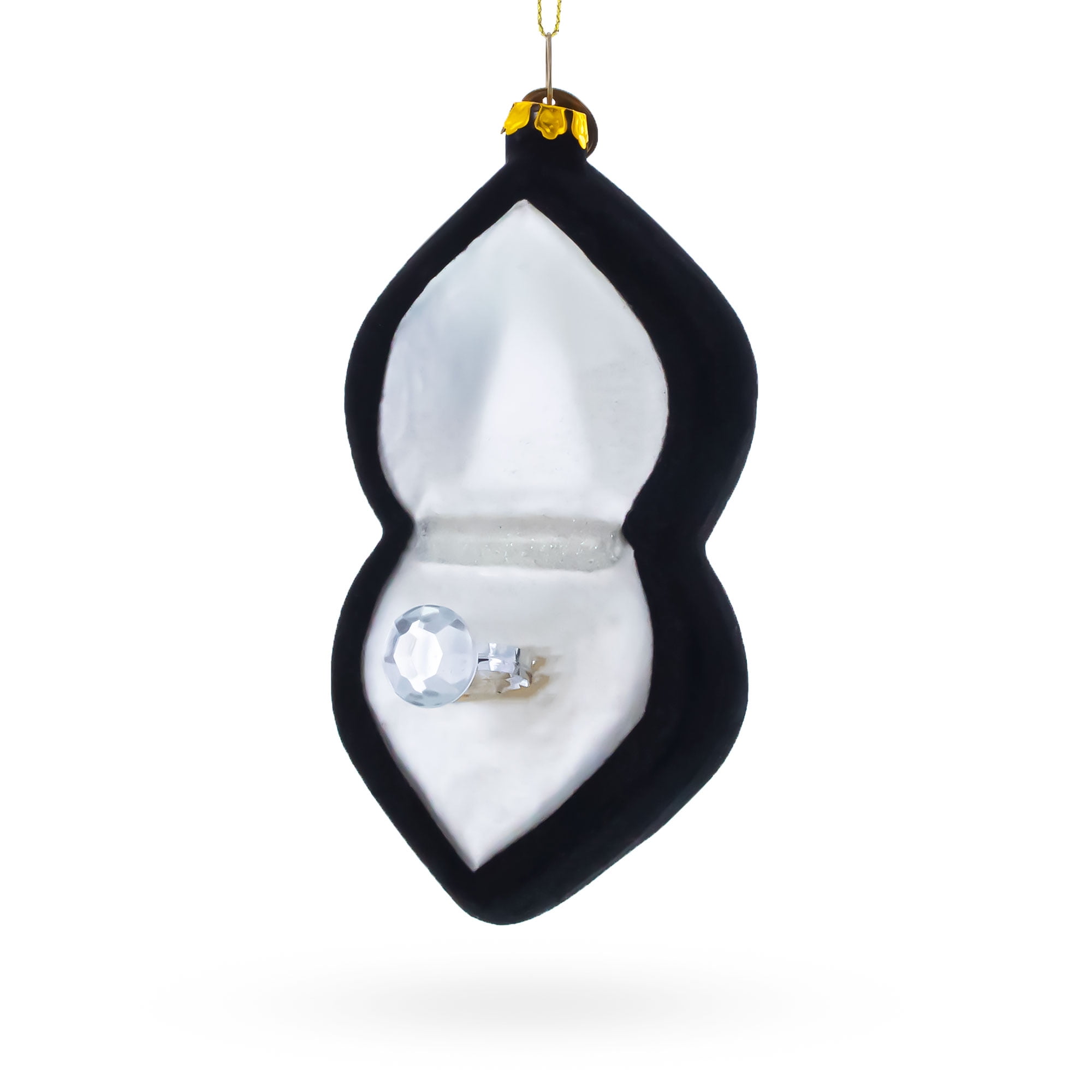 Radiant Diamond Ring in Box Glass Christmas Ornament