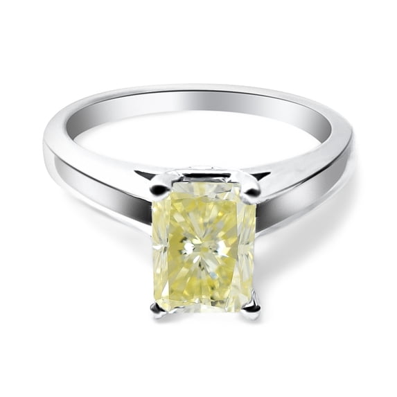 Radiant Diamond Solitaire Engagement Ring 14k White Gold (1.61 Ct Natural Fancy Yellow Color SI1 Clarity) GIA