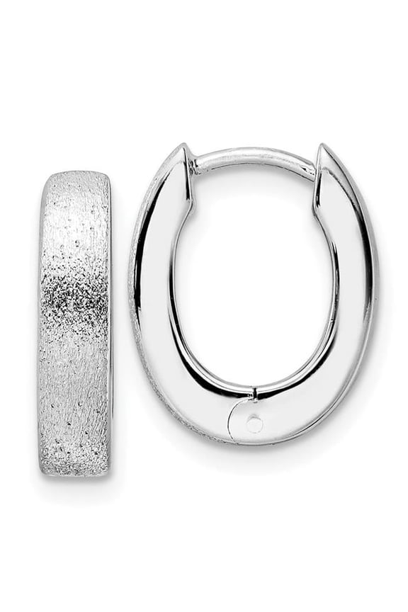 Radiant Essence Sterling Silver Rhodium-Plated D/C Brushed Oval Hoop Earrings