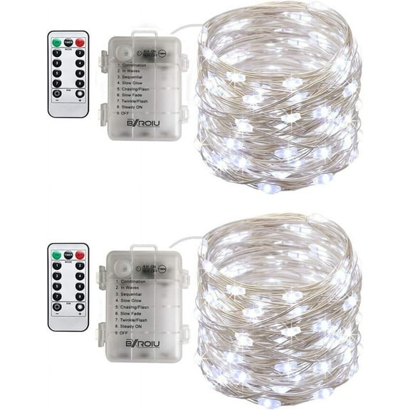 Radiant Fairy Lights, USB Operated Waterproof String Lights with 8 Lighting Programs for Indoor Outdoor Use, Cool White 5m Micro Silver Cable, 2PCS