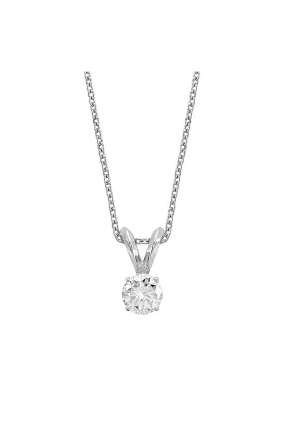 Lab Grown 1/3 Ct Round Diamond Solitaire Necklace, VS/SI Clarity, D E F Color, In 14 Karat White Gold