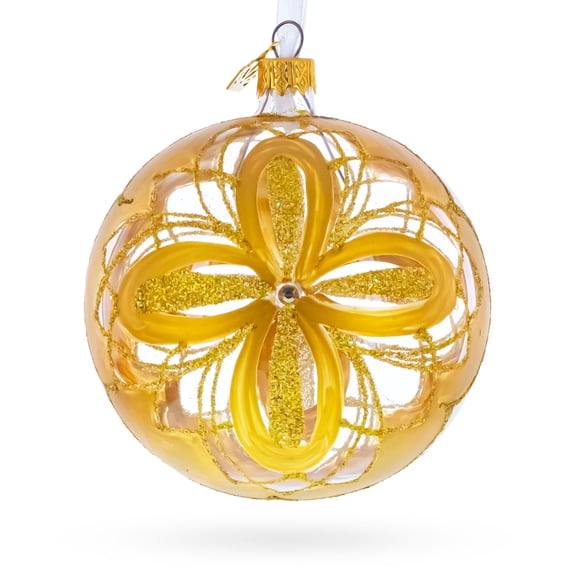Radiant Gold Starburst Pattern Glass Ball Christmas Ornament 4 Inches