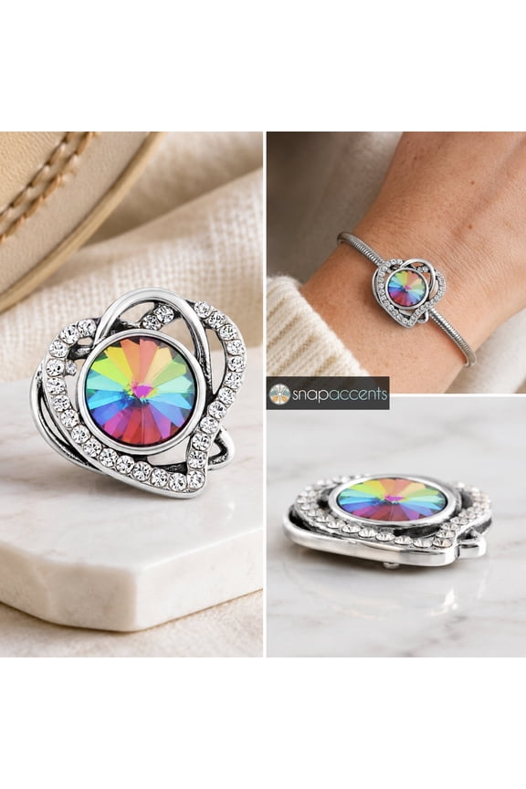 Radiant Heart Snap Jewelry Ginger Charm 18MM Love Rhinestone Button for DIY Interchangeable, Customizable Jewelry Accessories