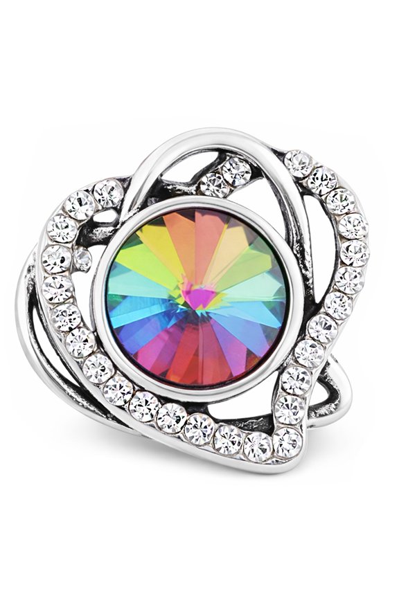 Snap Jewelry 18MM Radiant Rhinestone Heart Ginger Charm with Multicolor Crystal Center