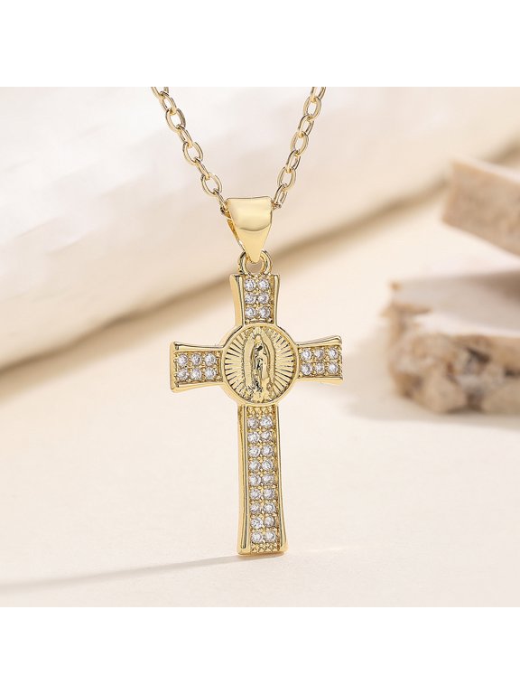 Radiant Holy Figure Cross Pendant Necklace For Men Women, 14K Gold Filled Upscale Everyday Jewelry