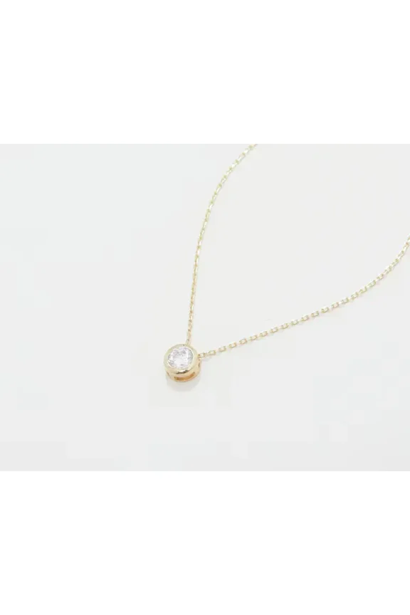 0.80 Ct Round Cut Bezel Set CZ Solitaire Pendant Necklace 14K Yellow Gold Plated