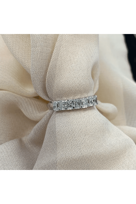 1.00 CT Radiant Simulated Diamond 7 Stone Wedding Band Ring for Women, 14K White Gold Plated 925 Sterling Silver Anniversary Stackable Ring