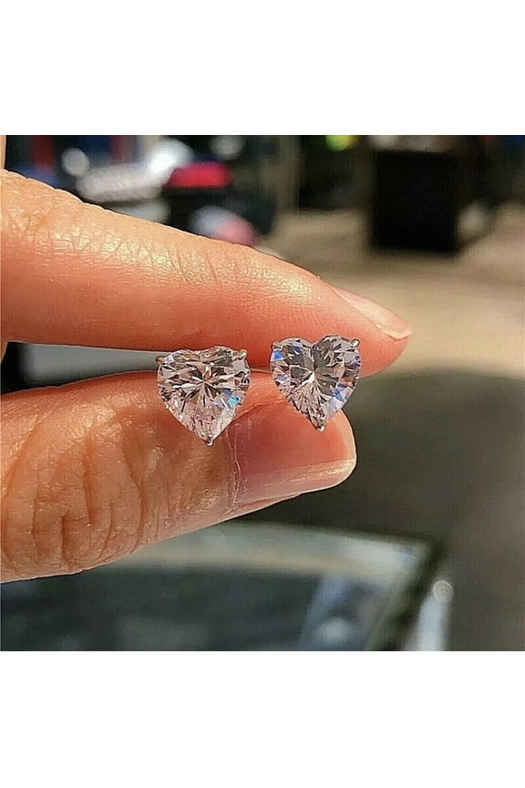 Heart Shape Lab Created Diamond Stud Earrings 2 CT 14K White Gold Plated