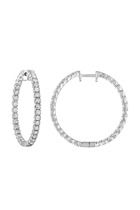 2CT Round Inside Out Simulated Diamond Hoop Earrings 14K White Gold Plated 925 Silver 1.25 Inch Womens 2mm Stone