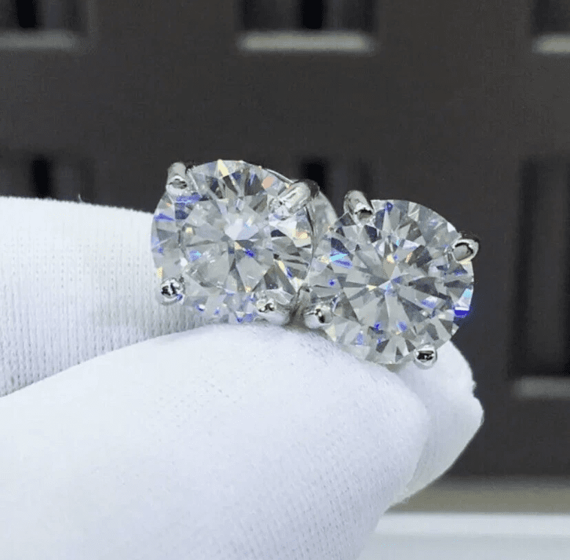 Radiant Jewelry 3 CT TW Moissanite Solitaire Stud Earrings GRA Certified D VVS1 8mm Screw Back in Sterling Silver