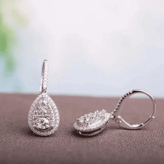 Radiant Jewelry 3Ct Round Simulated Diamond Teardrop Dangle Earrings 14k White Gold Plated 925 Sterling Silver Leverback Drop Earrings for Women