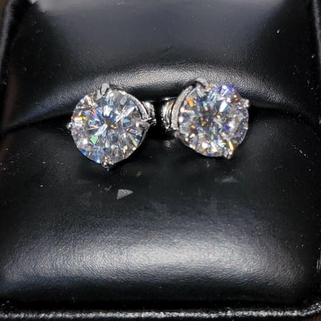 Radiant Jewelry 4.00 ct Moissanite Screw Back 925 Silver Solitaire Stud Earrings -GRA Certified D/VVS1 8mm