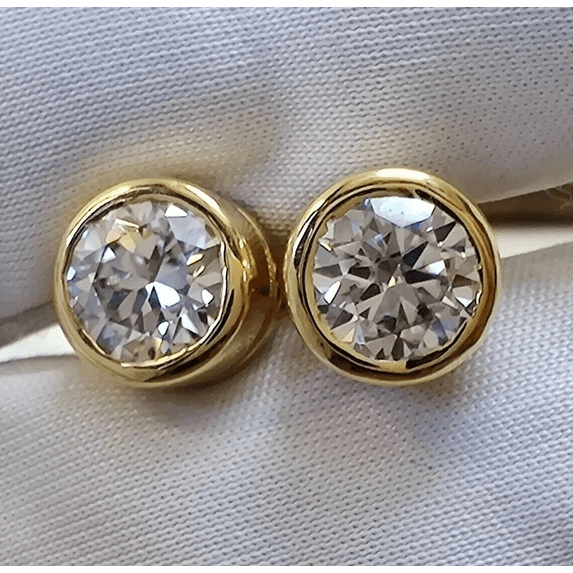 Radiant Jewelry 4 CT GRA Certified 6.5mm Moissanite Bezel Set Solitaire Stud Earrings Yellow Gold Plated 925 Silver for Women