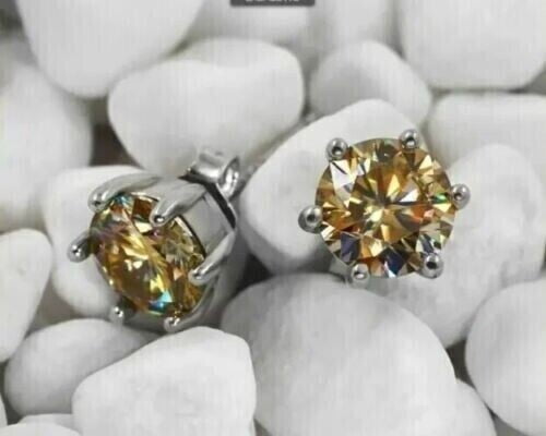 Radiant Jewelry 4Ct Chocolate Brown CZ 8mm Diamond Solitaire Earrings 14K White Gold Plated 925 Silver Screw Back 6 Prong Stud