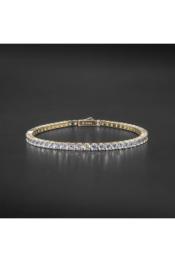 5 CTW Round Cut Simulated Diamond CZ Tennis Bracelet, 925 Sterling Silver, 14K Yellow Gold Plated