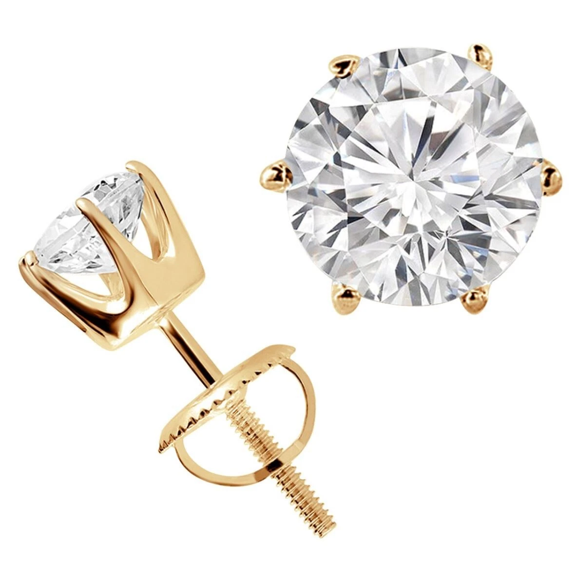 Radiant Jewelry 6 Prong Solitaire Stud Earrings 4 ct Moissanite Screw Back 14K Yellow Gold Plated 925 Silver -GRA Certified D/VVS1 8mm