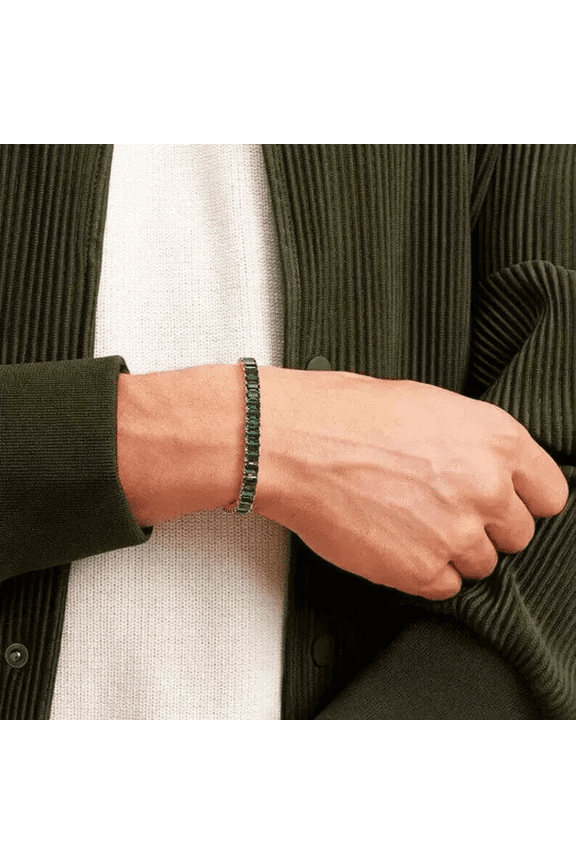 7.5 Inch Emerald Cut Green CZ Tennis Bracelet Lab Created Emerald 14K Yellow Gold Plated Unisex Jewelry for Men & Women