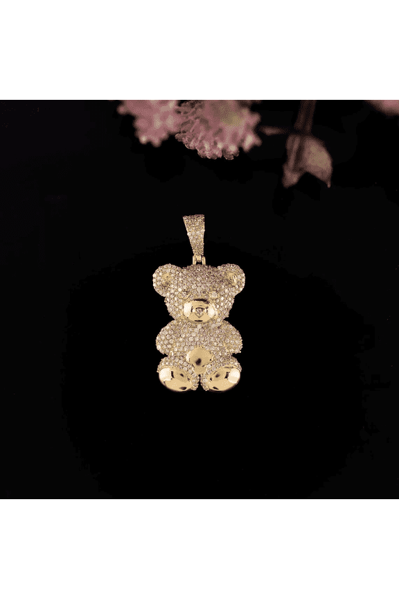 Adult 1.40Ct Simulated Diamond Teddy Bear Pendant Necklace, 925 Sterling Silver