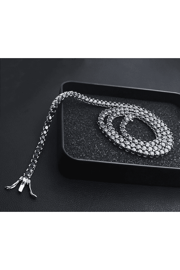 Women's 18 Inch 15 CT Black CZ Diamond Tennis Necklace 925 Sterling Silver with White Gold Plating