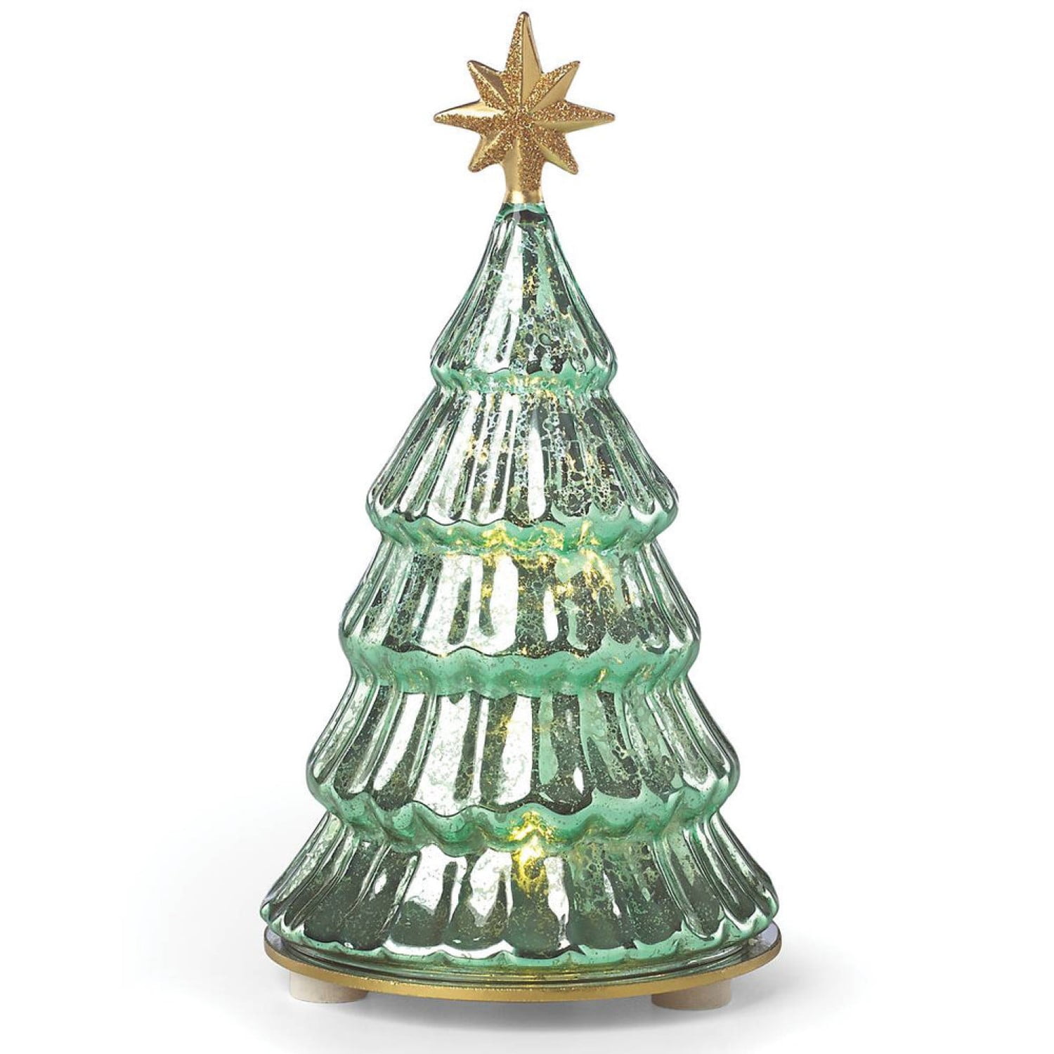 Radiant Light Green Glass Pine Tree Figurine with Golden Star
