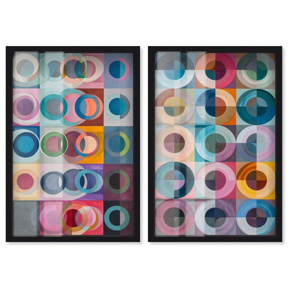 Radiant Loops Diptych Shadowbox Print Modern Abstract Art Set by Art Remedy, Black Frame, 10 x 15
