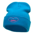 thumbnail image 1 of Radiant Love Embroidered Long Knitted Beanie - Aqua OSFM, 1 of 5