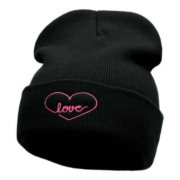 Radiant Love Embroidered Long Knitted Beanie - Black OSFM