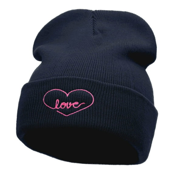 Radiant Love Embroidered Long Knitted Beanie - Navy OSFM