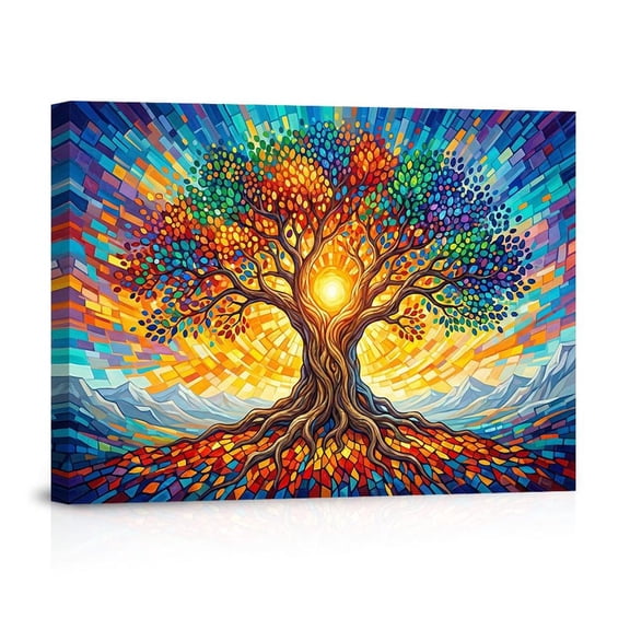 Radiant Mosaic Tree Of Life Vibrant Home Modern Art For Living Room Canvas