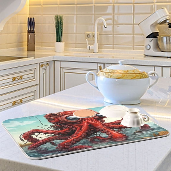Radiant Octopus Dish Drying Mats for Kitchen Counter Absorbent Microfiber Coffee Pad
