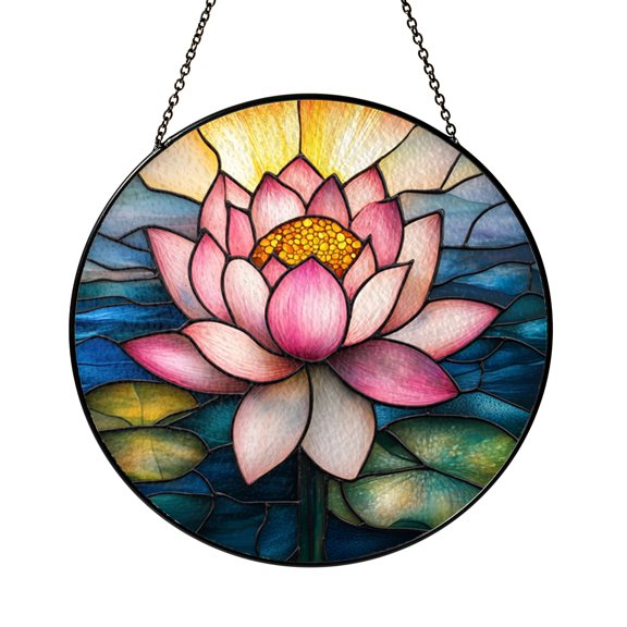 Radiant Pink Flower Faux Stained Glass Window Hanging