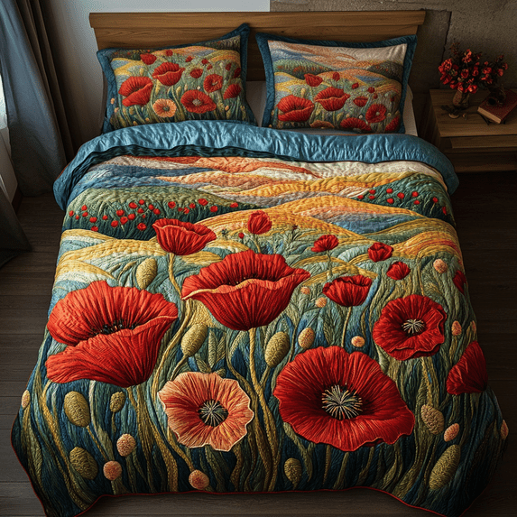 Poppy Makeup Radiant Poppies 3-Piece Quilted Bedding Set - Walmart.com
