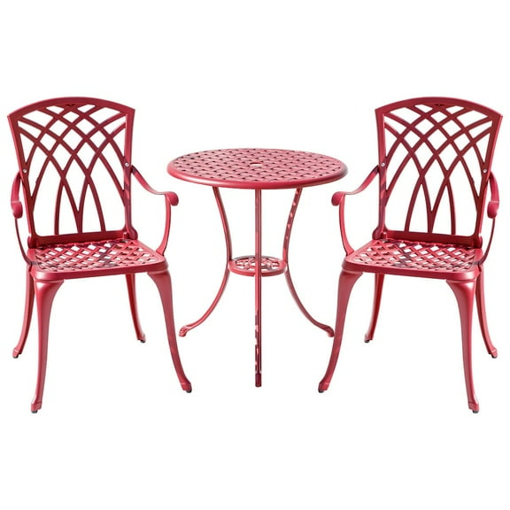 Hi-Line Gift Ltd 78658-A-RD Radiant Red Relaxation- Cast Aluminium Bistro Set for Outdoor Living