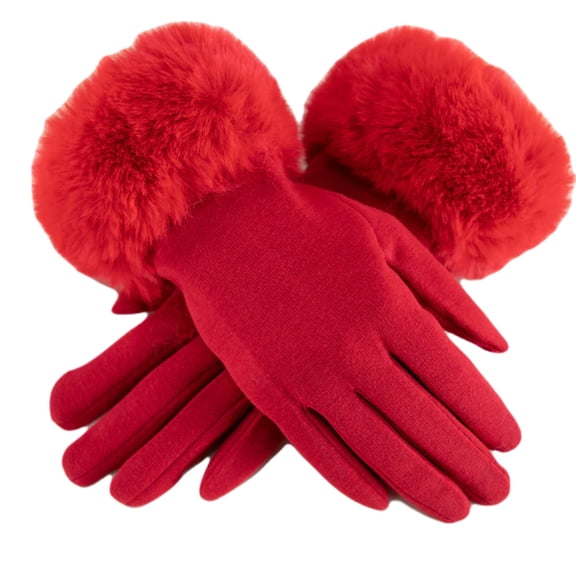 Radiant Red Touchscreen Gloves with Luxurious Faux Fur Cuff