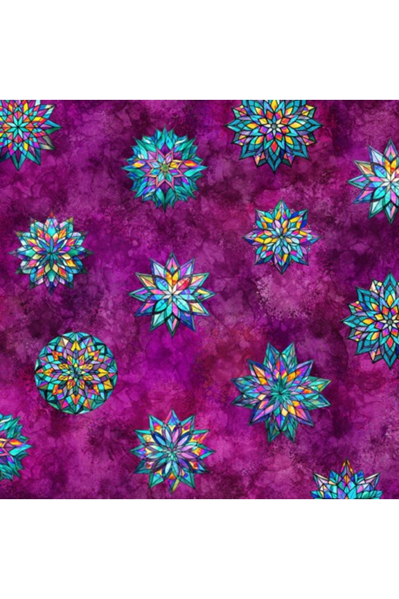 Radiant Reflection Stained Glass Stars Magenta Cotton Fabric (Yard)