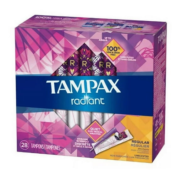 Radiant Regular Absorbency Unscented Plastic Tampons by Tampax, 28 Ea, 6 Pack