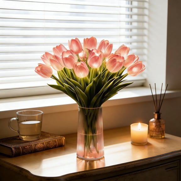 Radiant Romantic Tulip Light, 15 PCS Twinkling Tree Tulips Led Night Light, Flower lights Ambient Night Lamp, Glowing Tulip Bouquet for Bedroom Decor Gift (Pink)