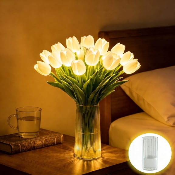 Radiant Romantic Tulip Light, 15 PCS Twinkling Tulips Tree with Vase, LED Artificial Flowers Ambient Night Lamp, Gentle Lighting for Bedroom Bedside Decor and Gift