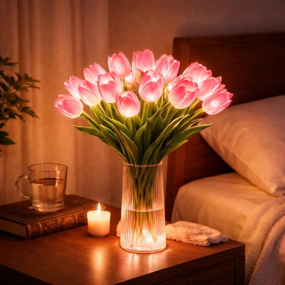 Radiant Romantic Tulip Light, 15PCS LED Artificial Flowers with Adjustable Stems, Warm Glow for Home Wedding Table Decor