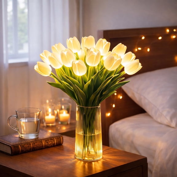 Radiant Romantic Tulip Light, 15PCS LED Artificial Flowers with Adjustable Stems, Warm Glow for Home Wedding Table Decor