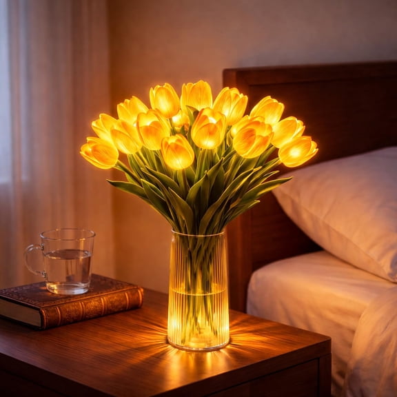 Radiant Romantic Tulip Light, 15PCS LED Artificial Flowers with Adjustable Stems, Warm Glow for Home Wedding Table Decor