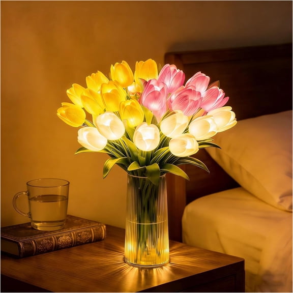 Radiant Romantic Tulip Light, 15PCS LED Tulip Flower Lamp with Warm Twinkling Glow, Artificial Tulip Tree Light for Home Decor, Dining Table, Bedroom, Wedding Centerpiece, Ambient Night Light Gift