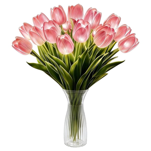 Radiant Romantic Tulip Light, 15pcs LED Artificial Flowers , Real Touch Tulips Faux Bouquet for Home Kitchen Wedding Table Decor