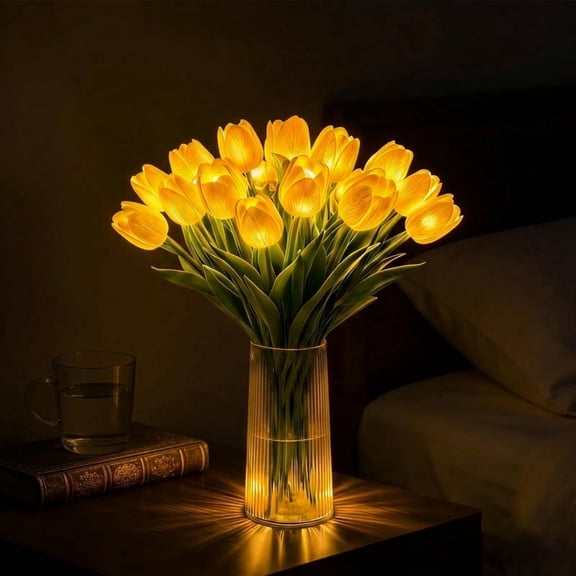 Radiant Romantic Tulip Light, 15pcs 13in LED Lighted Artificial Flowers that Never Fade, for Home Kitchen Wedding Dining Table Decor