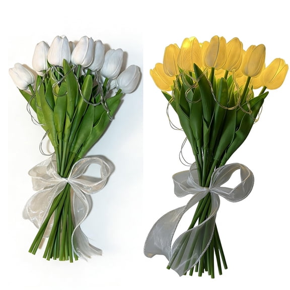 Radiant Romantic Tulip Light, Twinkling LED Tulip Lamp with Adjustable Stems, Flower Shaped Night Light for Bedroom, Bedside Decor & Gift, Warm Ambient Glow (Milky White,Ten Flowers)