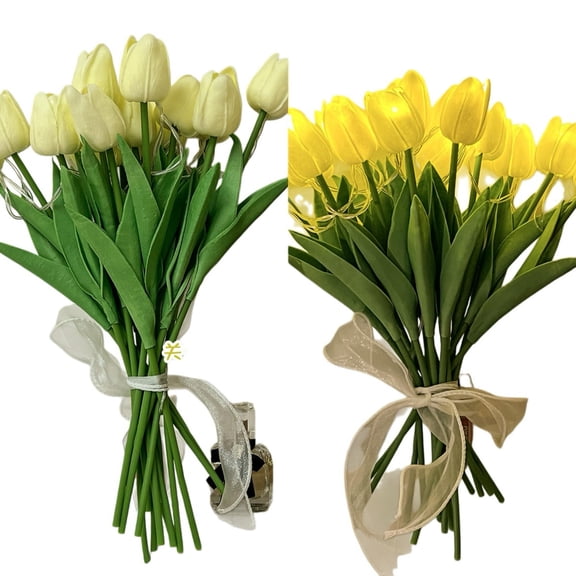 Radiant Romantic Tulip Light, Twinkling LED Tulip Lamp with Adjustable Stems, Flower Shaped Night Light for Bedroom, Bedside Decor & Gift, Warm Ambient Glow (Milky White,Ten Flowers)