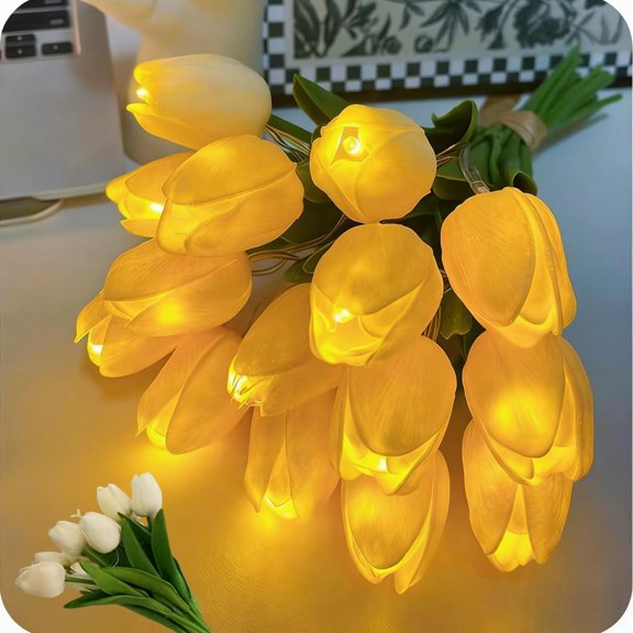 Radiant Romantic Tulip Light,Twinkling Tree Tulips,Led Night Light, Hand-Held Flower Decorative Ornament for Home, Wedding (15, White)